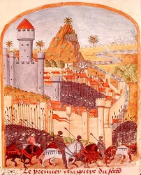 Ms 1335 fol.22 Übergabe der Burg von Celaenae im Jahr 333 v. Chr., aus Vie d